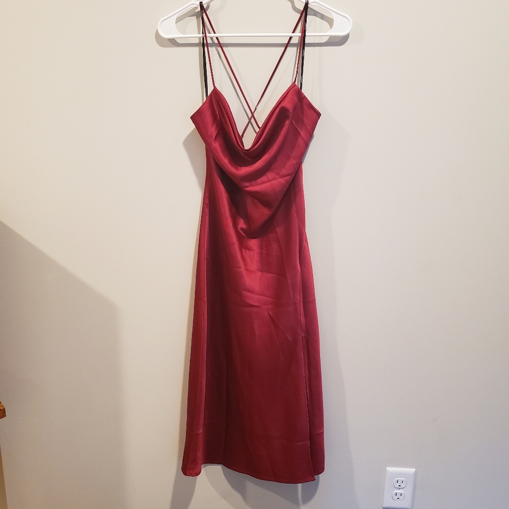 Satin slip dress with side slit